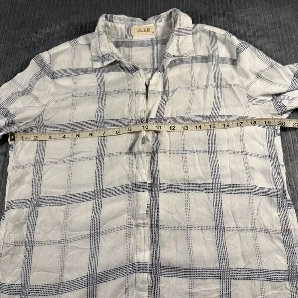 Bella Dahl High Low Button Down Blouse Top White Blue Plaid Womens M - Picture 6 of 10